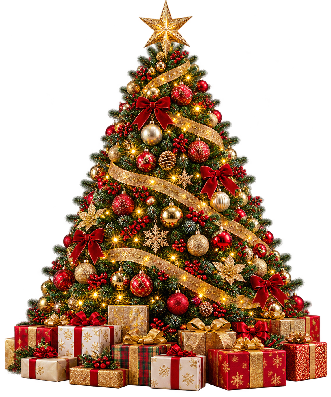 Albero di Natale rosso e oro con regali
